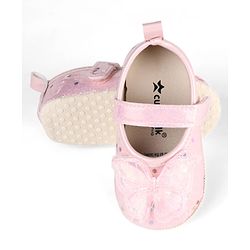 Cute Walk by Babyhug Velcro Closure Butterfly Applique Sequinned Booties With Glitter - Pink