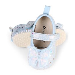 Cute Walk by Babyhug Velcro Closure Butterfly Applique Sequinned Booties With Glitter - Pink