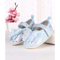 Cute Walk by Babyhug Velcro Closure Butterfly Applique Sequinned Booties With Glitter - Pink