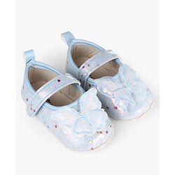 Cute Walk by Babyhug Velcro Closure Butterfly Applique Sequinned Booties With Glitter - Pink