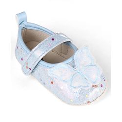 Cute Walk by Babyhug Velcro Closure Butterfly Applique Sequinned Booties With Glitter - Pink