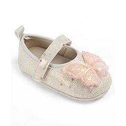 Cute Walk by Babyhug Velcro Closure Butterfly Applique Sequinned Booties With Glitter - Pink