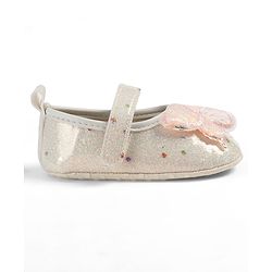 Cute Walk by Babyhug Velcro Closure Butterfly Applique Sequinned Booties With Glitter - Pink
