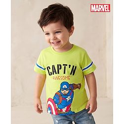 Babyhug Marvel Cotton Single Jersey Knit Half Sleeves T-Shirt with Captain America Graphic- Light Green