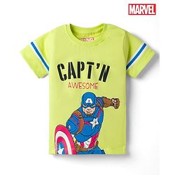 Babyhug Marvel Cotton Single Jersey Knit Half Sleeves T-Shirt with Captain America Graphic- Light Green