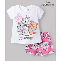 Babyhug Disney Single Jersey Knit Half Sleeves T-Shirt & Shorts Night Suit With Marie Graphics - Multicolor