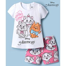 Babyhug Disney Single Jersey Knit Half Sleeves T-Shirt & Shorts Night Suit With Marie Graphics - Multicolor