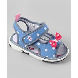 Cute Walk by Babyhug Velcro Closure Polka Dots Printed Sandal With Bow Applique  - Blue