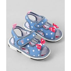 Cute Walk by Babyhug Velcro Closure Polka Dots Printed Sandal With Bow Applique  - Blue