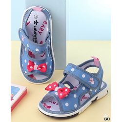 Cute Walk by Babyhug Velcro Closure Polka Dots Printed Sandal With Bow Applique  - Blue