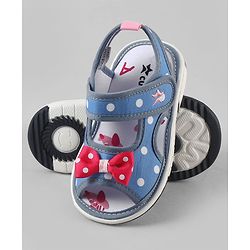 Cute Walk by Babyhug Velcro Closure Polka Dots Printed Sandal With Bow Applique  - Blue