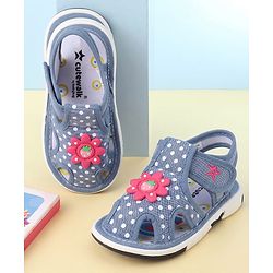 Cute Walk by Babyhug Sandals with Polka Dot Print & Floral Applique - Blue