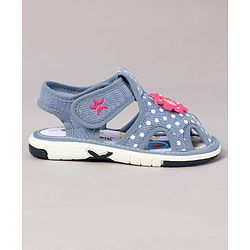 Cute Walk by Babyhug Sandals with Polka Dot Print & Floral Applique - Blue
