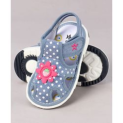 Cute Walk by Babyhug Sandals with Polka Dot Print & Floral Applique - Blue