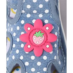 Cute Walk by Babyhug Sandals with Polka Dot Print & Floral Applique - Blue