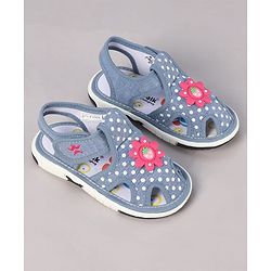 Cute Walk by Babyhug Sandals with Polka Dot Print & Floral Applique - Blue