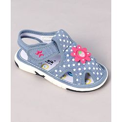 Cute Walk by Babyhug Sandals with Polka Dot Print & Floral Applique - Blue