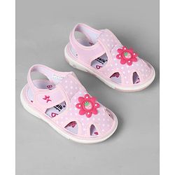 Cute Walk by Babyhug Sandals with Polka Dot Print & Floral Applique - Blue
