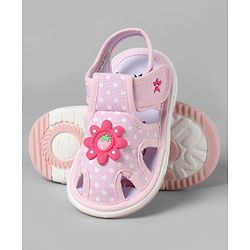 Cute Walk by Babyhug Sandals with Polka Dot Print & Floral Applique - Blue