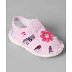 Cute Walk by Babyhug Sandals with Polka Dot Print & Floral Applique - Blue