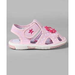 Cute Walk by Babyhug Sandals with Polka Dot Print & Floral Applique - Blue