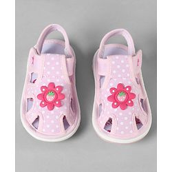 Cute Walk by Babyhug Sandals with Polka Dot Print & Floral Applique - Blue