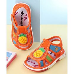 Cute Walk by Babyhug Velcro Closure Sandals with Pineapple Applique - Orange