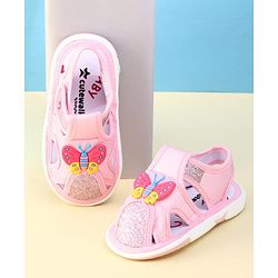 Cute Walk by Babyhug Velcro Closure Sandal With Glitter & Butterfly Applique - Pink