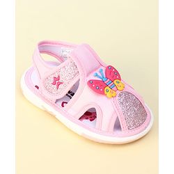 Cute Walk by Babyhug Velcro Closure Sandal With Glitter & Butterfly Applique - Pink