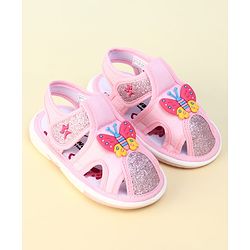 Cute Walk by Babyhug Velcro Closure Sandal With Glitter & Butterfly Applique - Pink