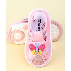 Cute Walk by Babyhug Velcro Closure Sandal With Glitter & Butterfly Applique - Pink