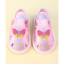 Cute Walk by Babyhug Velcro Closure Sandal With Glitter & Butterfly Applique - Pink