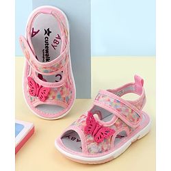 Cute Walk by Babyhug Velcro Closure Printed Sandal With Butterfly Applique - Pink