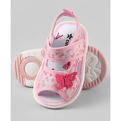 Cute Walk by Babyhug Velcro Closure Printed Sandal With Butterfly Applique - Pink