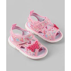 Cute Walk by Babyhug Velcro Closure Printed Sandal With Butterfly Applique - Pink