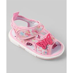 Cute Walk by Babyhug Velcro Closure Printed Sandal With Butterfly Applique - Pink