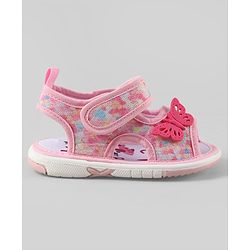 Cute Walk by Babyhug Velcro Closure Printed Sandal With Butterfly Applique - Pink