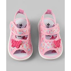 Cute Walk by Babyhug Velcro Closure Printed Sandal With Butterfly Applique - Pink