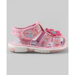Cute Walk by Babyhug Velcro Closure Printed Sandal With Floral Applique - Pink