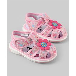 Cute Walk by Babyhug Velcro Closure Printed Sandal With Floral Applique - Pink