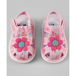 Cute Walk by Babyhug Velcro Closure Printed Sandal With Floral Applique - Pink