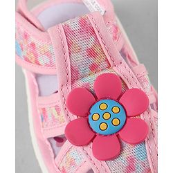 Cute Walk by Babyhug Velcro Closure Printed Sandal With Floral Applique - Pink
