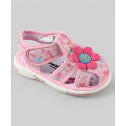 Cute Walk by Babyhug Velcro Closure Printed Sandal With Floral Applique - Pink