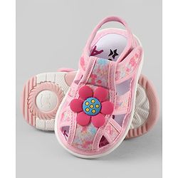 Cute Walk by Babyhug Velcro Closure Printed Sandal With Floral Applique - Pink