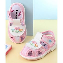 Cute Walk by Babyhug Velcro Closure Sandals With Floral Embroidery - Pink