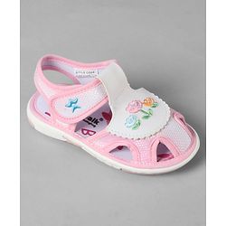 Cute Walk by Babyhug Velcro Closure Sandals With Floral Embroidery - Pink