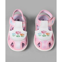 Cute Walk by Babyhug Velcro Closure Sandals With Floral Embroidery - Pink
