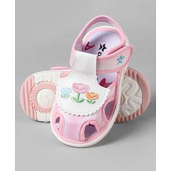 Cute Walk by Babyhug Velcro Closure Sandals With Floral Embroidery - Pink