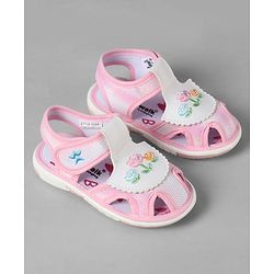 Cute Walk by Babyhug Velcro Closure Sandals With Floral Embroidery - Pink