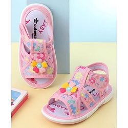 Cute Walk by Babyhug Velcro Closure Sandals With Floral Print & Applique - Pink